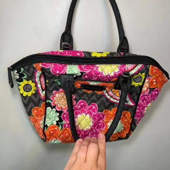 Vintage Vera Bradley Ziggy Zinnia Floral Print Leather Handle Shoulder Bag Purse - Picture 4 of 9